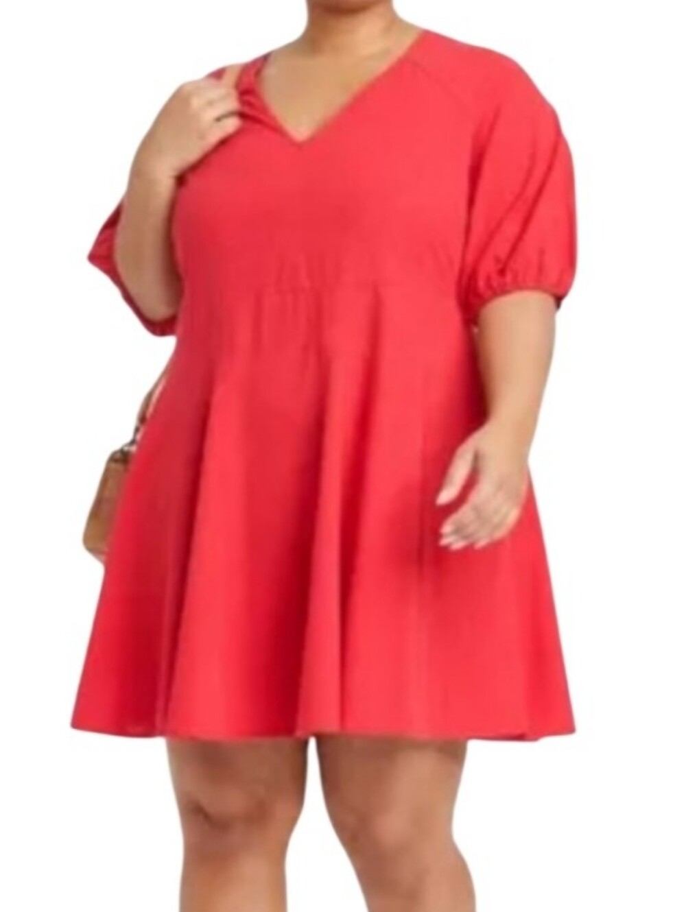 Red V-Neck A-Line Puff Slevee Dress Sz XXL Nwt